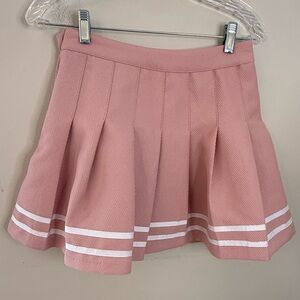 Divided H&M pink pleated & textured mini skirt white stripe trim SZ 6
